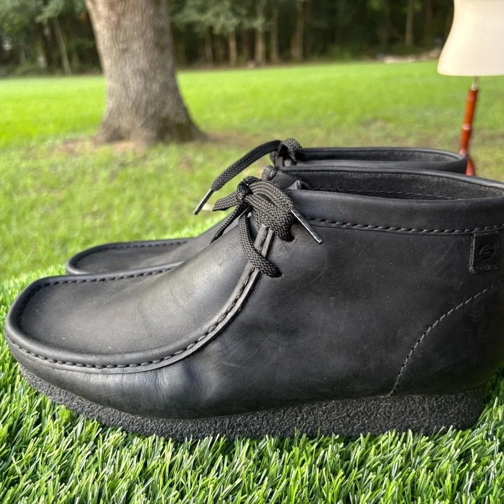 CLARKS EXTREME COMFORT MENS BLACK LEATHER ANKLE BOOTS 10 WIDE
